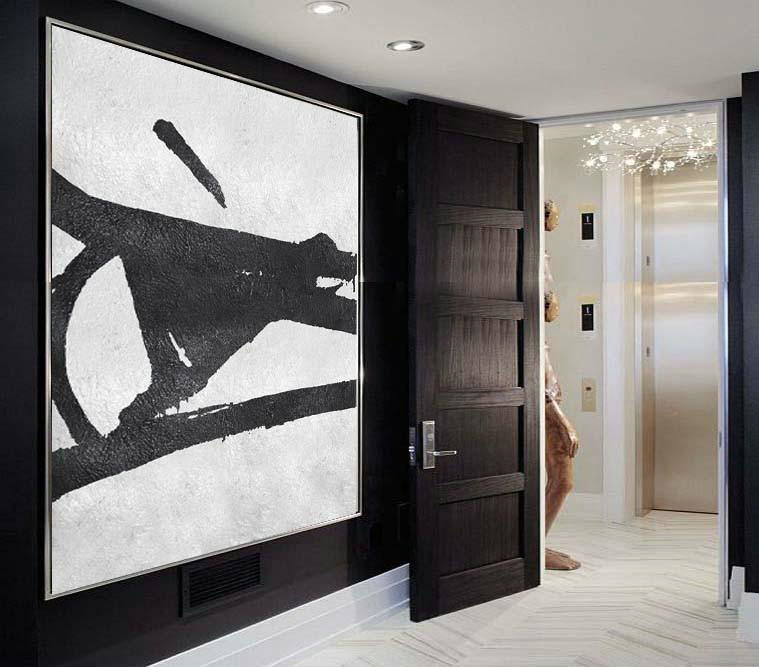 Original Artwork Extra Large Abstract Painting,Oversized Minimal Black And White Painting - Modern Canvas Art